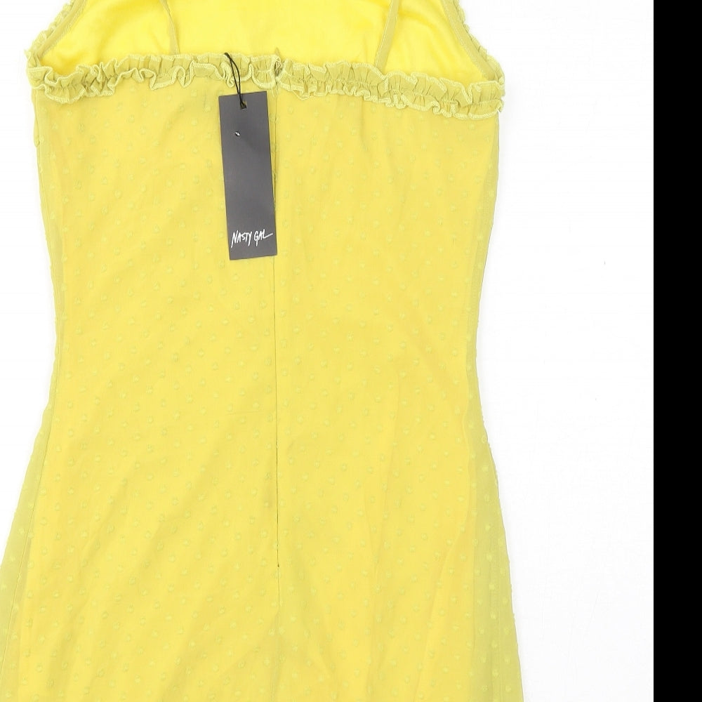 Nasty Gal Womens Yellow Polka Dot Polyester Mini Size 8 Square Neck Zip