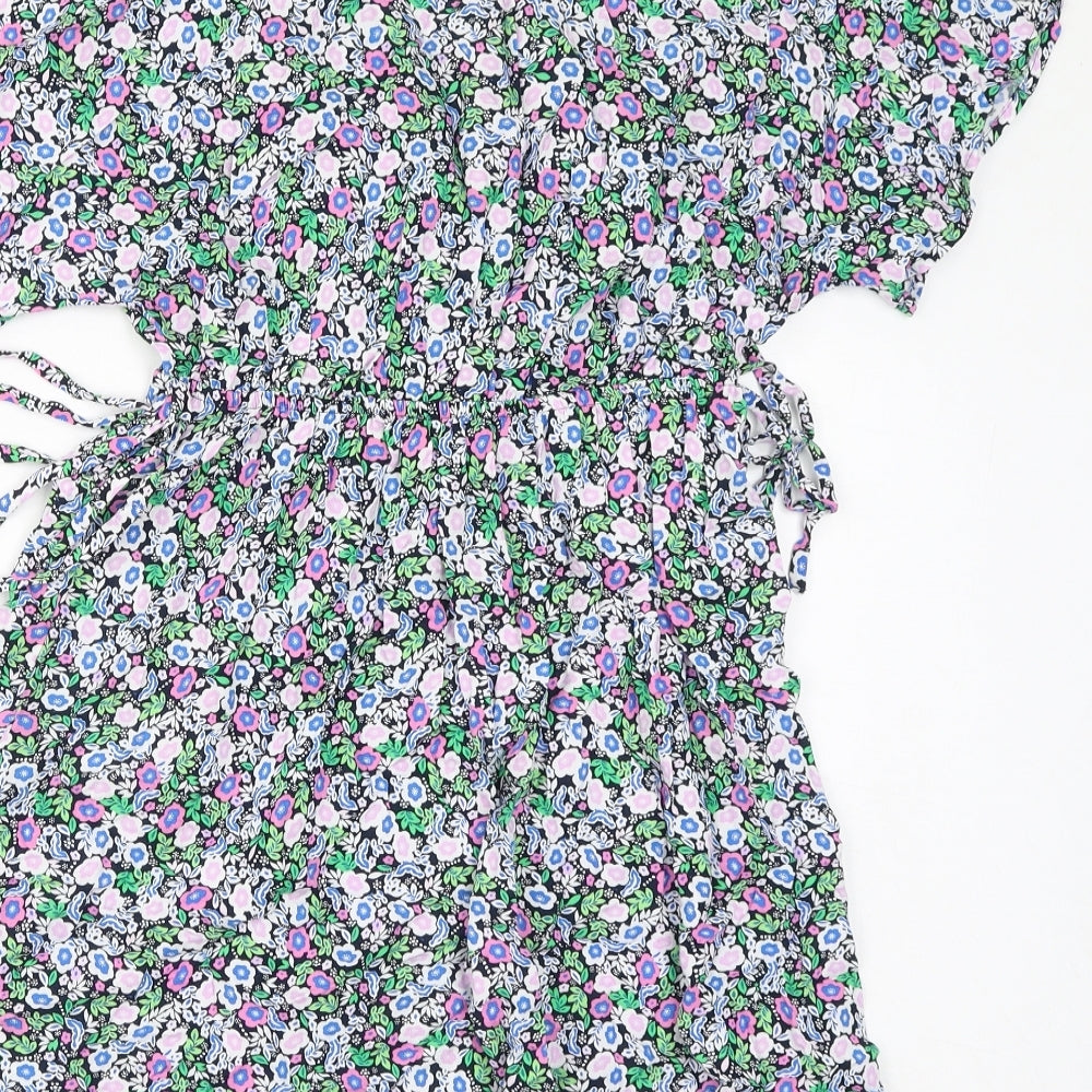 Marks and Spencer Womens Multicoloured Floral Viscose A-Line Size 8 V-Neck Pullover