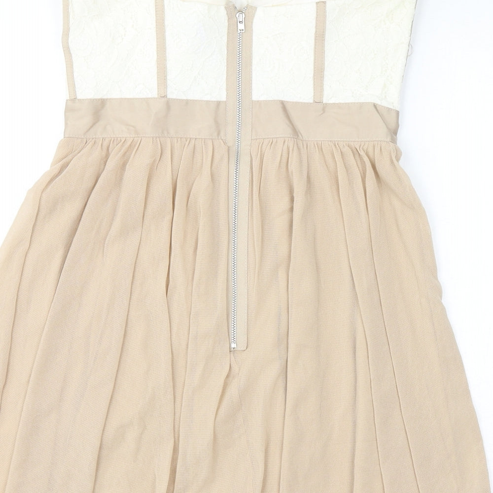 ASOS Womens Beige Cotton Mini Size 10 Sweetheart Zip