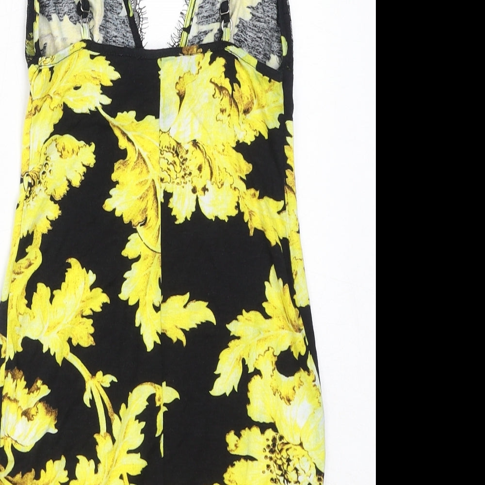 ASOS Womens Black Floral Viscose Bodycon Size 6 V-Neck Pullover - Lace