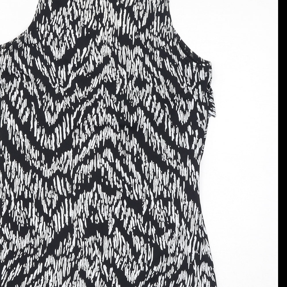 Warehouse Womens Black Geometric Polyester Basic Tank Size M V-Neck