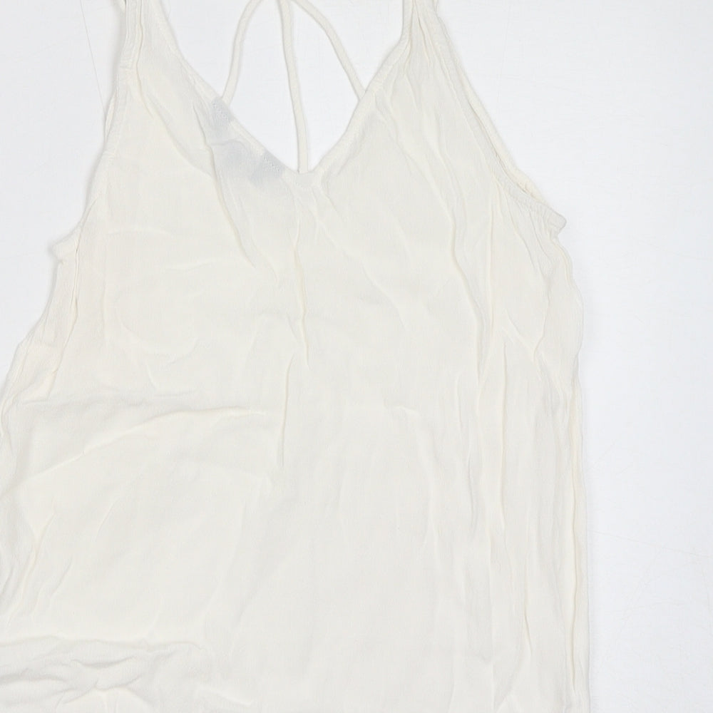 New Look Womens White Viscose Basic Tank Size 8 V-Neck
