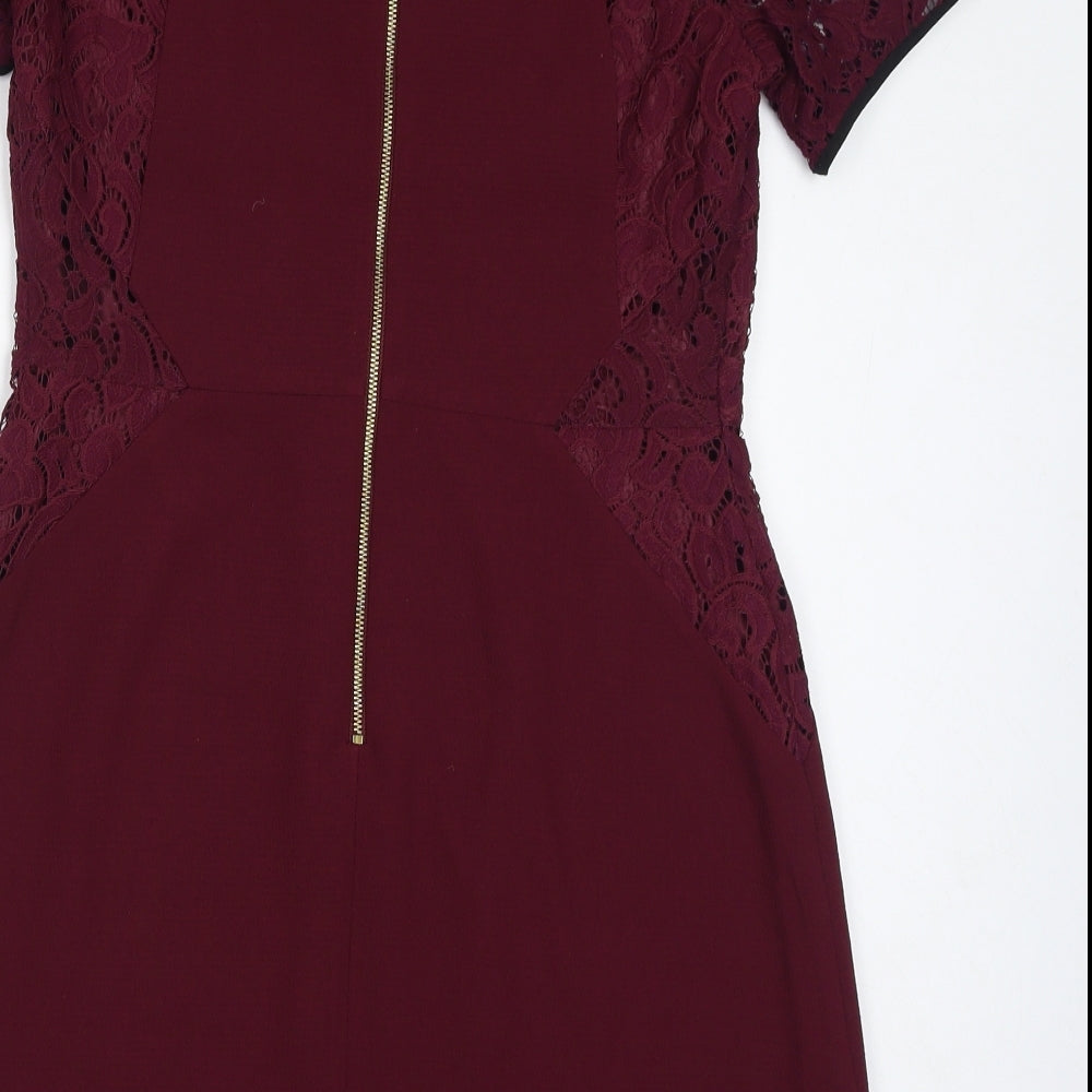 Oasis Womens Red Polyester A-Line Size 12 Round Neck Zip