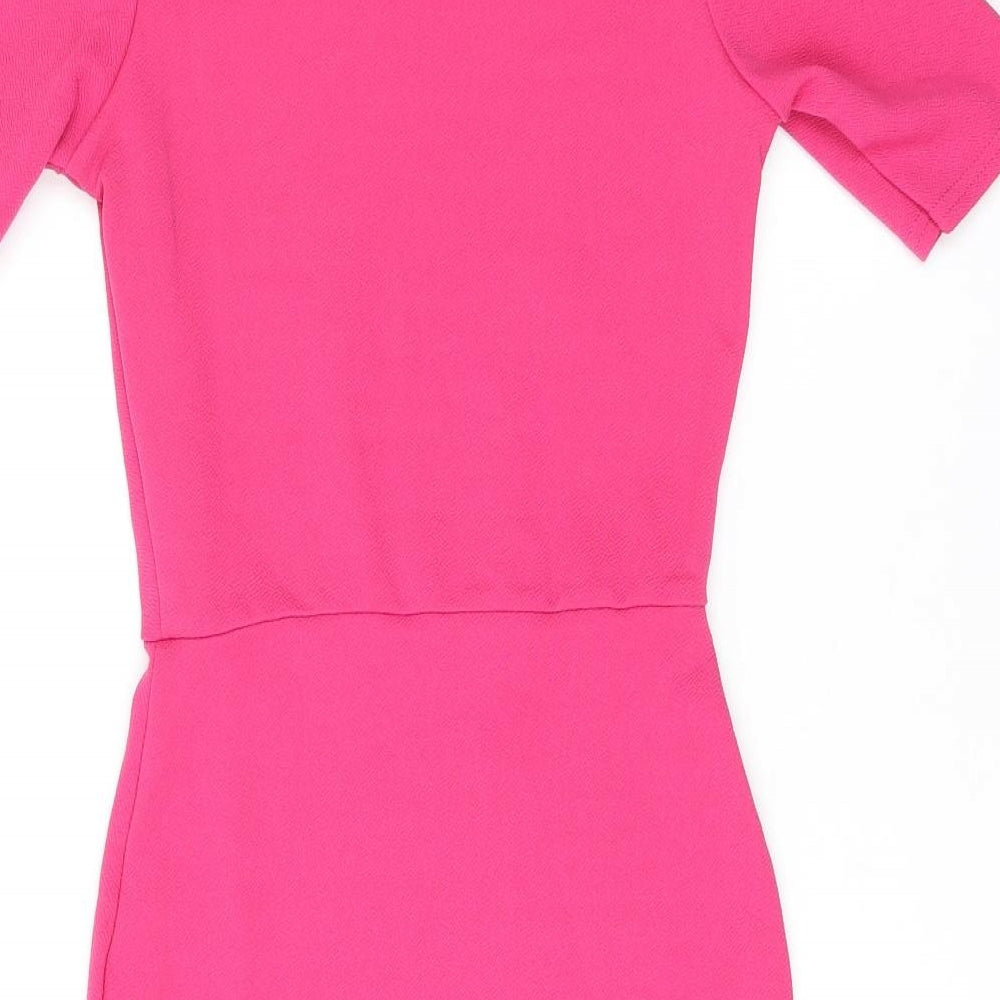 Nasty Gal Womens Pink Polyester Bodycon Size 6 Round Neck Pullover