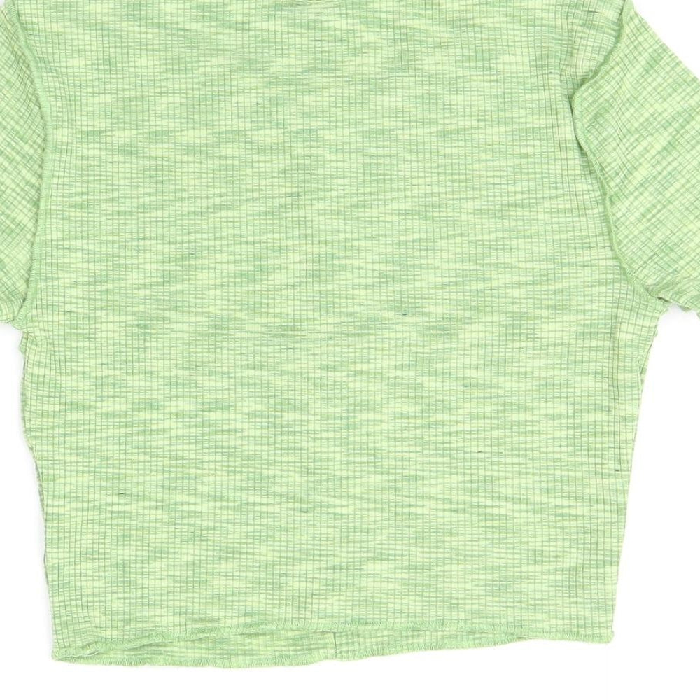 H&M Womens Green Polyester Cropped T-Shirt Size XS Round Neck