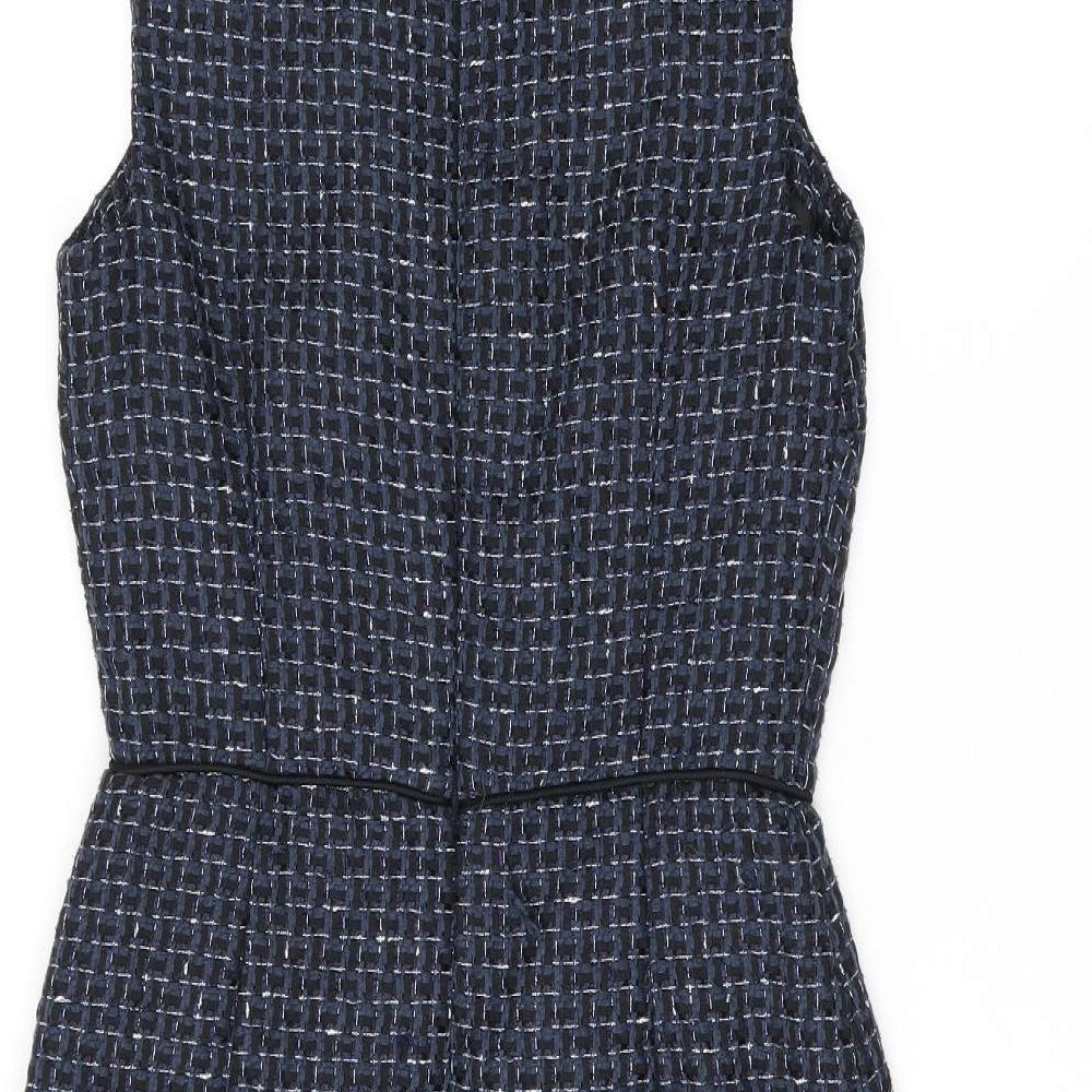 Warehouse Womens Blue Geometric Polyester Bodycon Size 10 Round Neck Zip