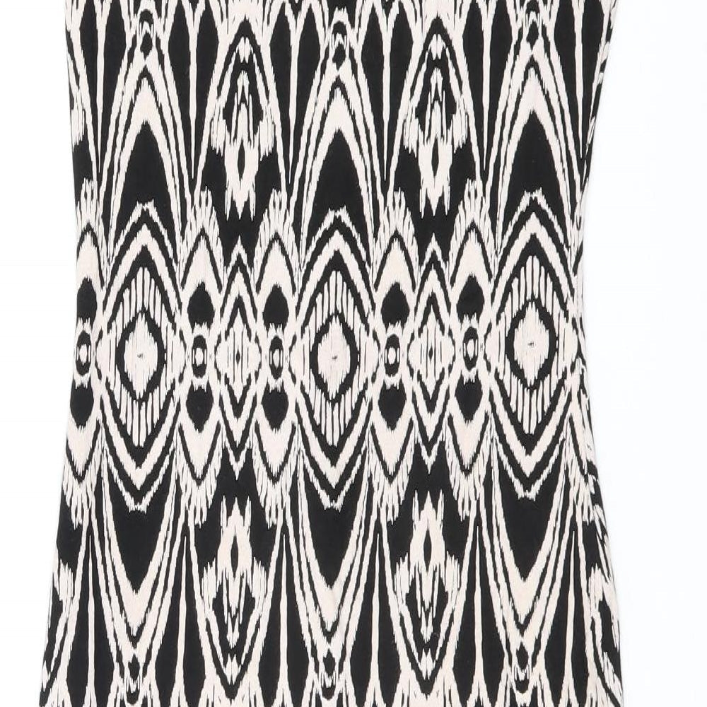 Evita Womens Black Geometric Viscose Bodycon Size 8 Boat Neck Pullover
