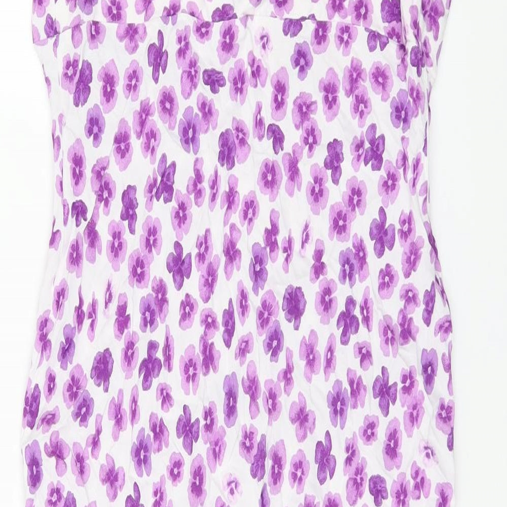 Principles Womens White Floral Viscose Tank Dress Size 12 Scoop Neck Zip