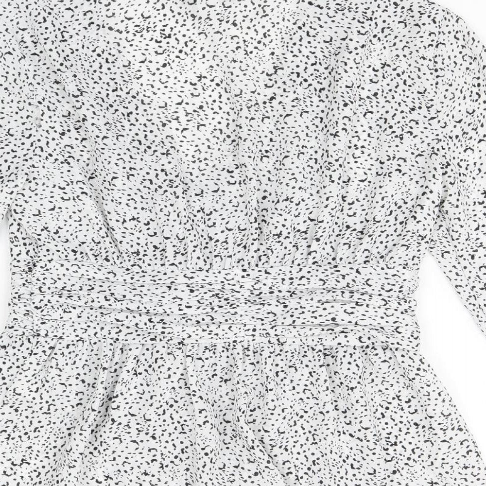 Topshop Womens White Geometric Polyester Basic Button-Up Size 8 V-Neck