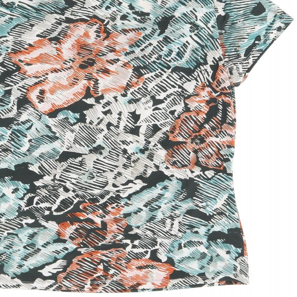 Betty Jackson Black Womens Multicoloured Geometric Polyester Basic T-Shirt Size 12 Cowl Neck