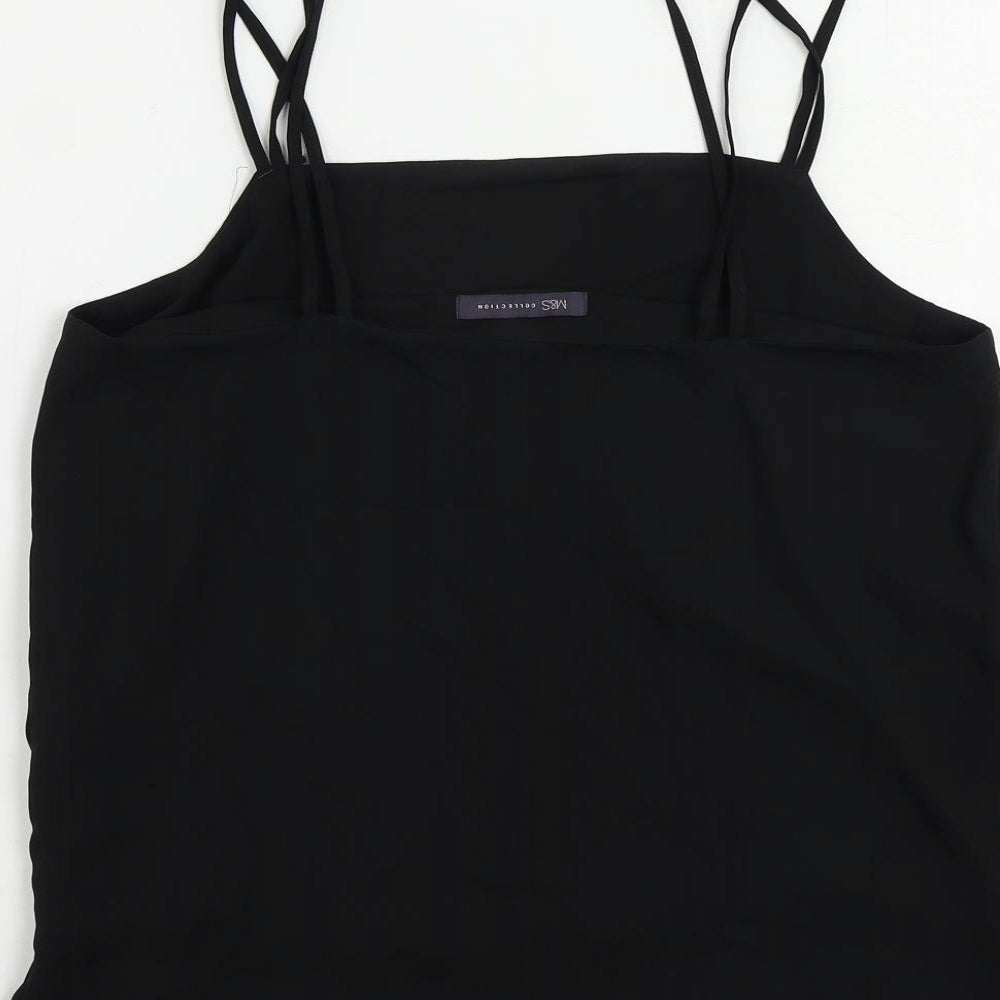 Marks & Spencer Womens Black Polyester Camisole Tank Size 12 Square Neck