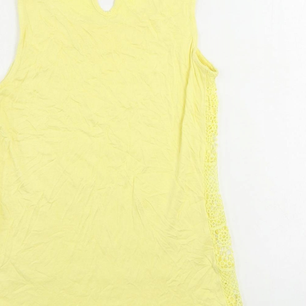 M&Co Womens Yellow Viscose Basic Tank Size 8 Boat Neck - Crochet Detail