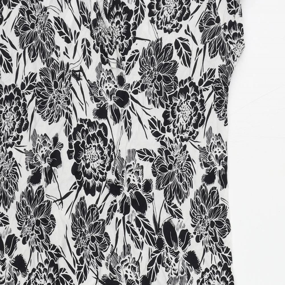 M&Co Womens White Floral Viscose Shift Size 10 Round Neck Button