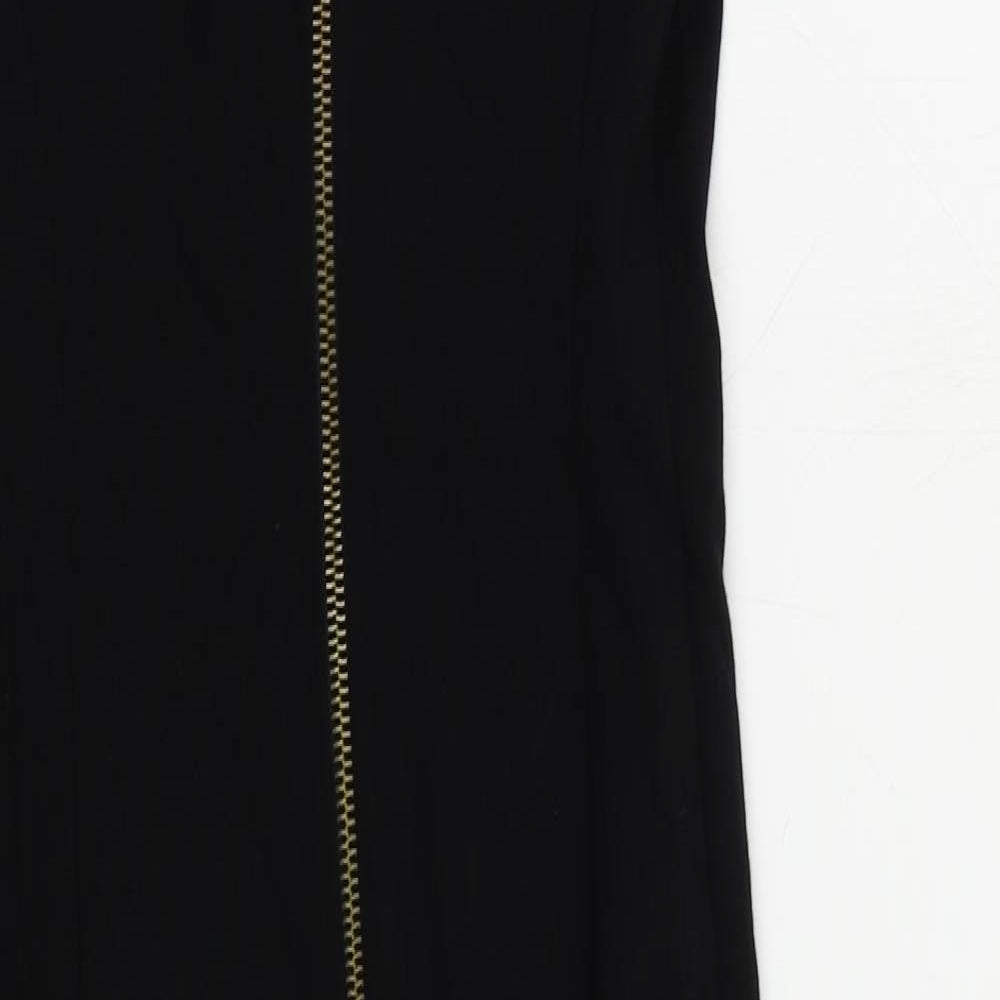 River Island Womens Black Viscose Bodycon Size 10 Mock Neck Zip