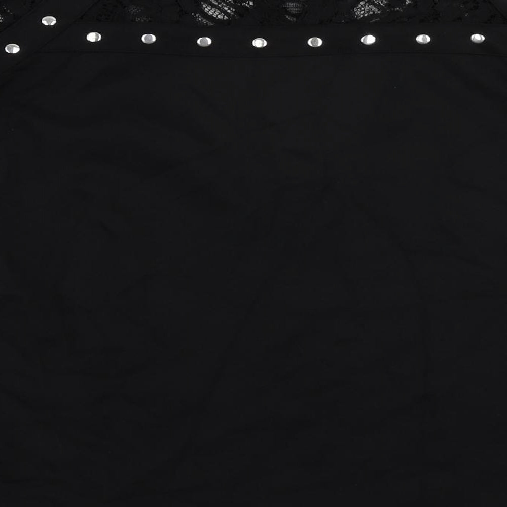 Julien Macdonald Womens Black Viscose Basic Blouse Size 8 Round Neck - Lace Sleeves