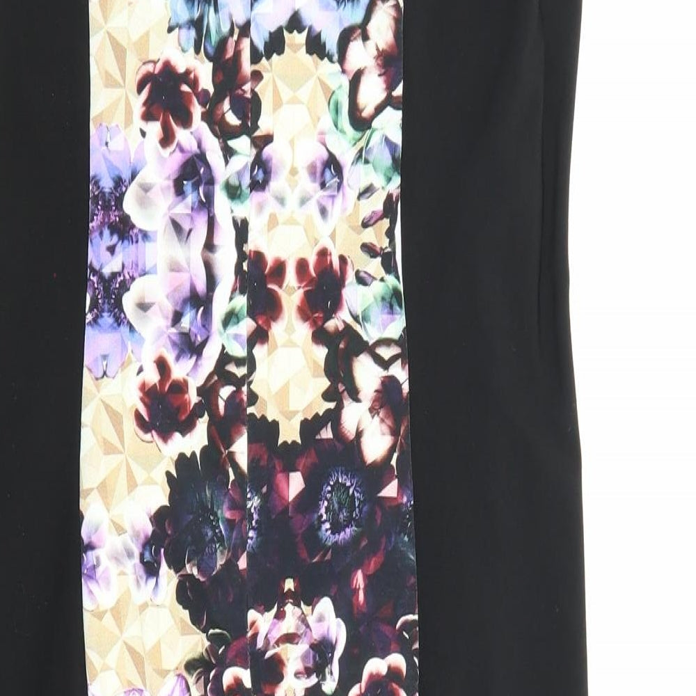 Phase Eight Womens Black Floral Polyester Shift Size 12 Boat Neck Zip