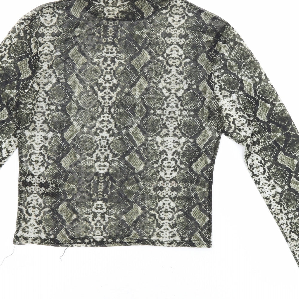 Urban Outfitters Womens Black Animal Print Polyester Basic Blouse Size M Mock Neck - Sheer Snake Skin Print