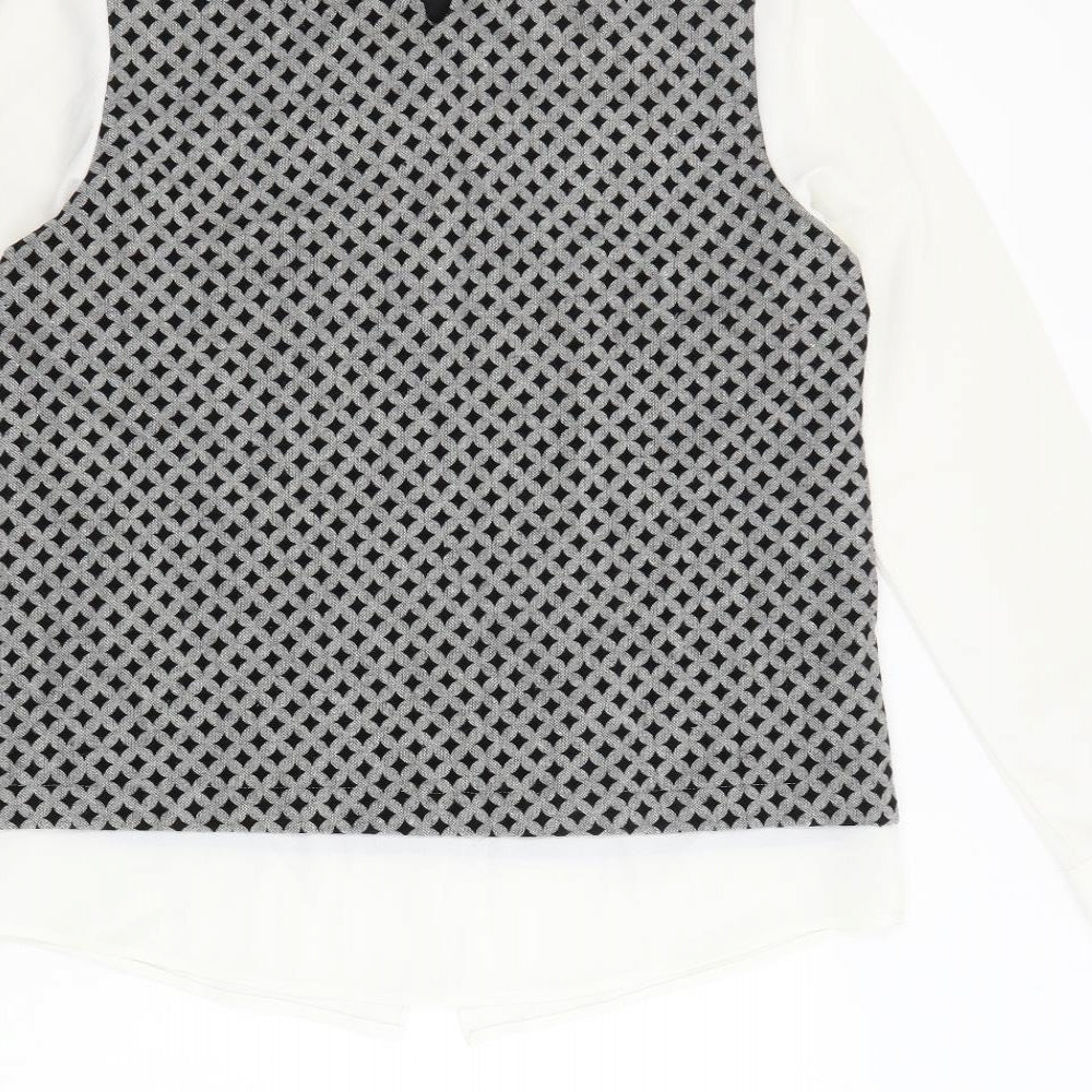 Sister Jane Womens Black Geometric Polyester Basic Blouse Size S Collared
