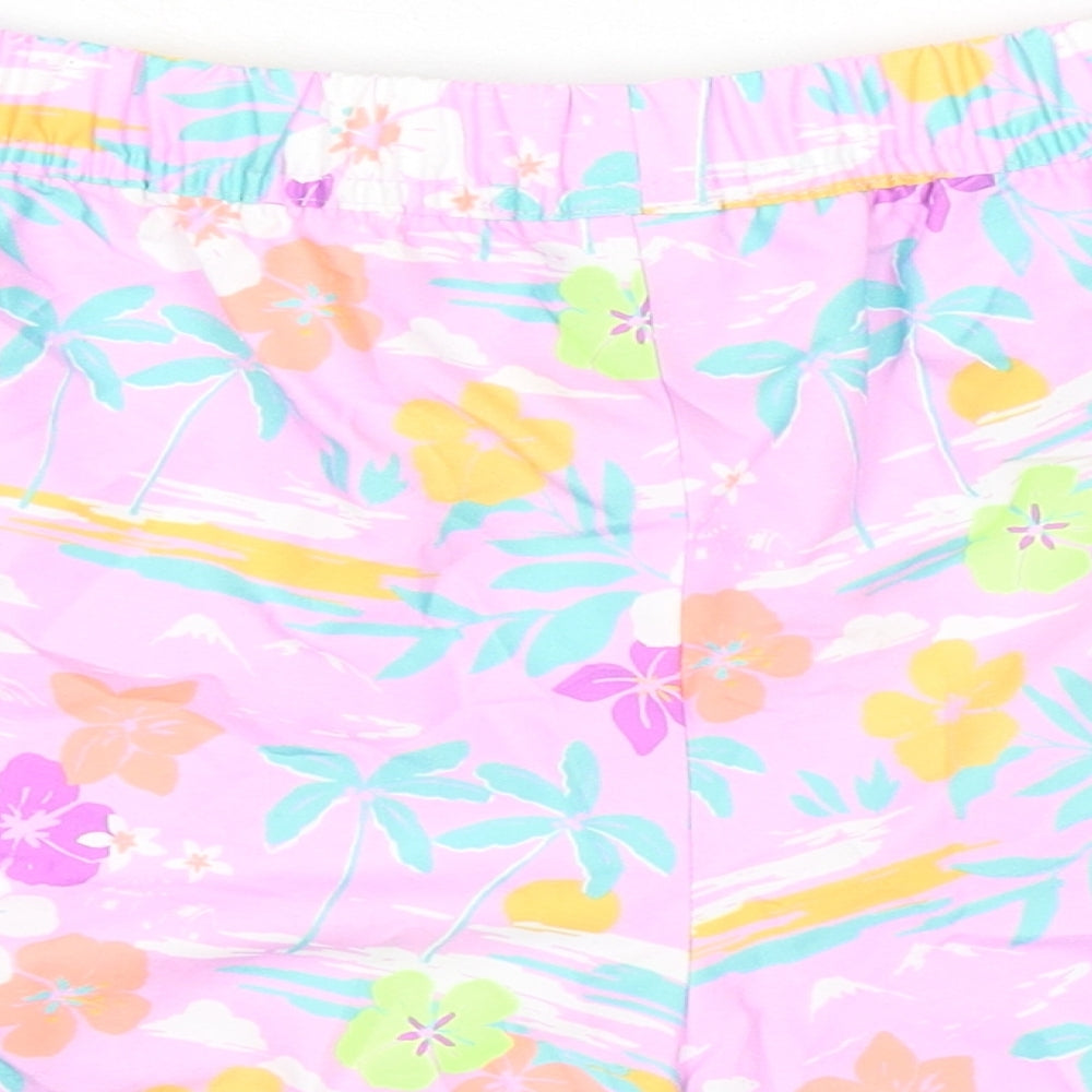 Marks & Spencer Girls Pink Floral 100% Polyester Bermuda Shorts Size 12-13 Years L3 in Regular Tie
