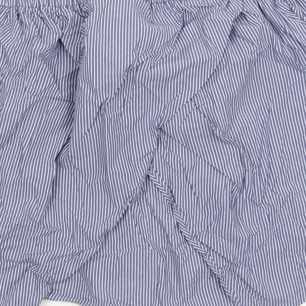 Topshop Womens Blue Striped Cotton Basic Blouse Size 10 Off the Shoulder