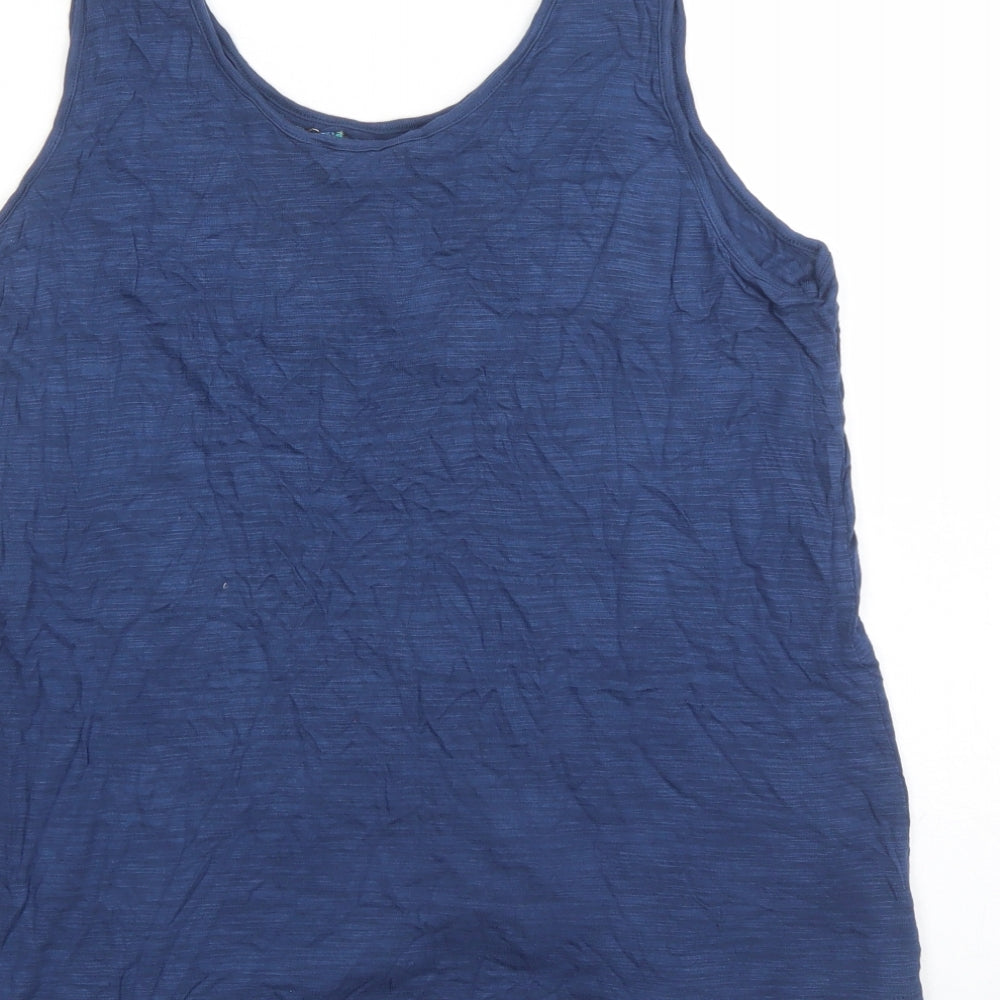 Cable & Gauge Womens Blue Viscose Basic Tank Size XL Round Neck - Embroidered Detail