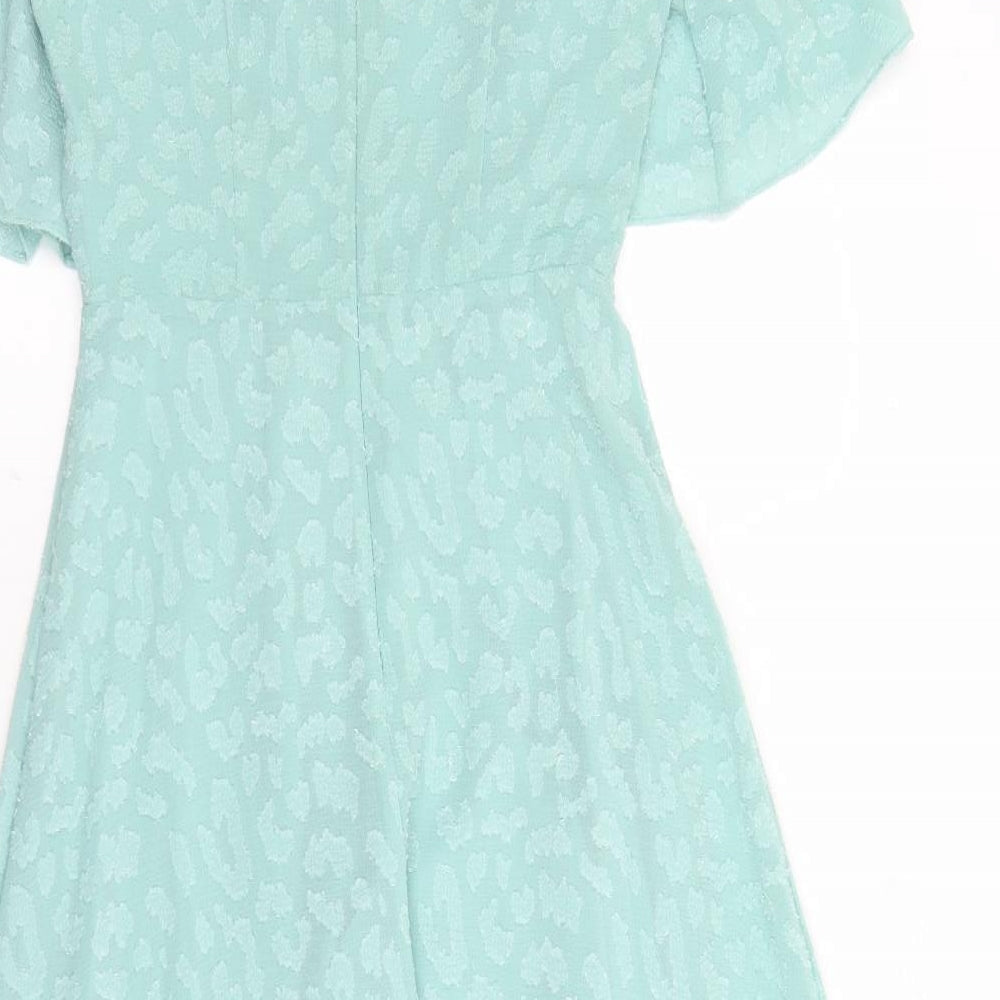 Marks & Spencer Womens Green Geometric Polyester A-Line Size 8 V-Neck Zip