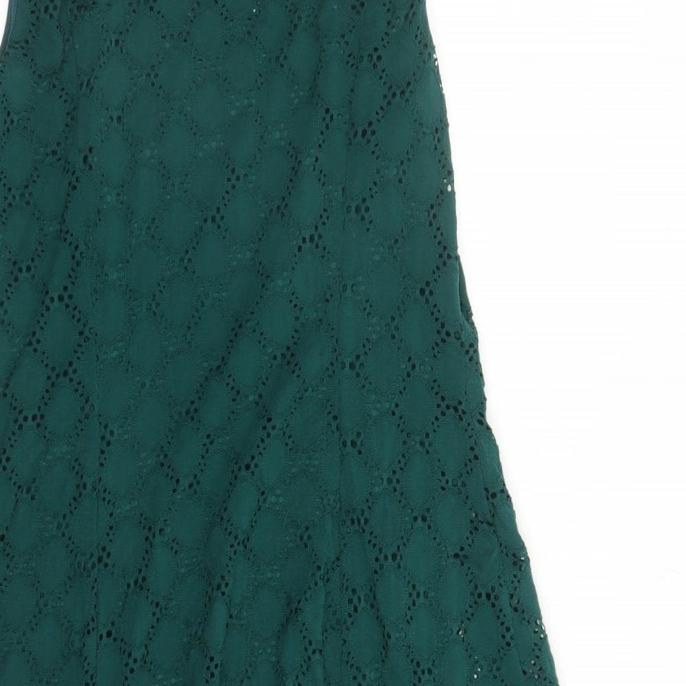 Ronni Nicole Womens Green Geometric Nylon A-Line Size 12 Round Neck Pullover - Lined