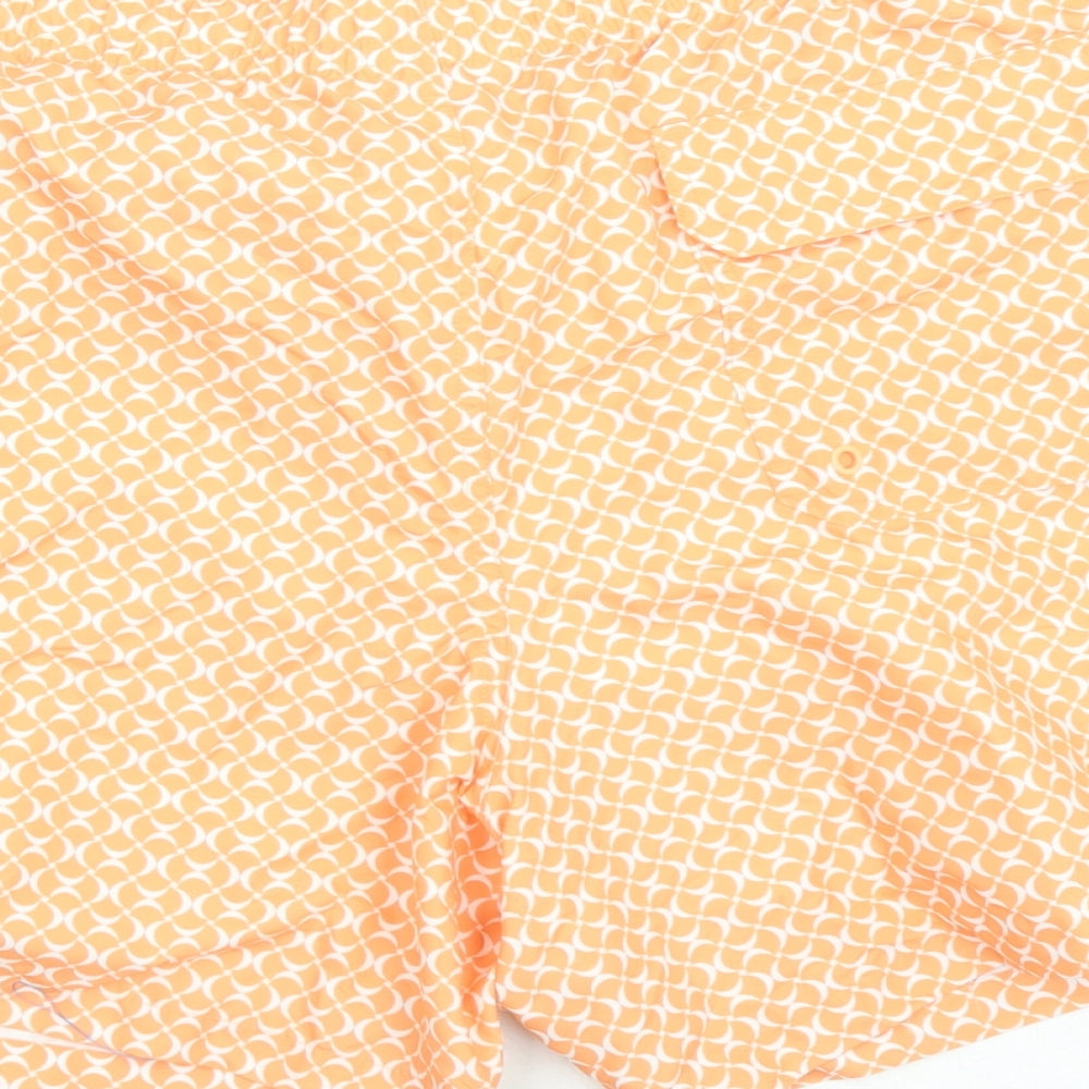 Marks & Spencer Mens Orange Geometric Polyester Sweat Shorts Size 3XL L6 in Regular Drawstring - Elasticated Waist Swim Shorts Pockets