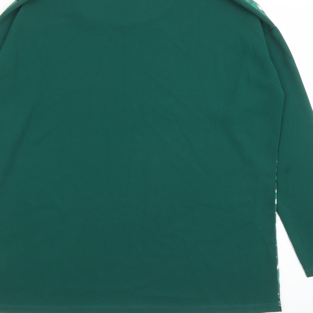 Cadena Womens Green Geometric Polyester Basic Blouse Size 14 Round Neck