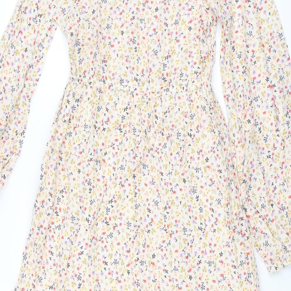 Marks & Spencer Womens Multicoloured Floral Cotton Shift Size 6 Collared Pullover