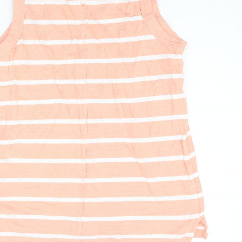 Marks & Spencer Womens Pink Striped Cotton Basic Tank Size 10 Round Neck