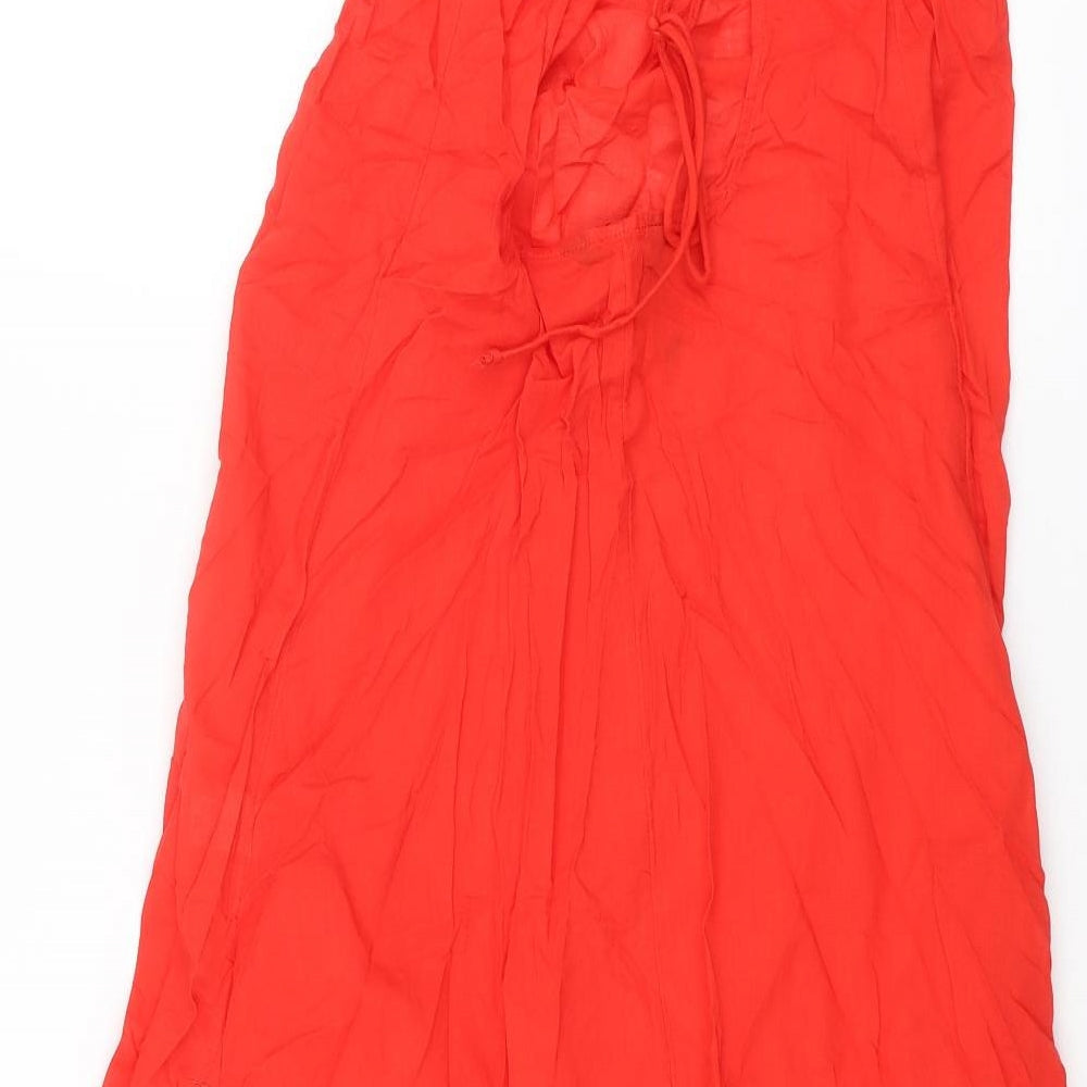 Marks & Spencer Womens Red Cotton Cover Up Size 8 - Dress Open Back Tie Semi Sheer