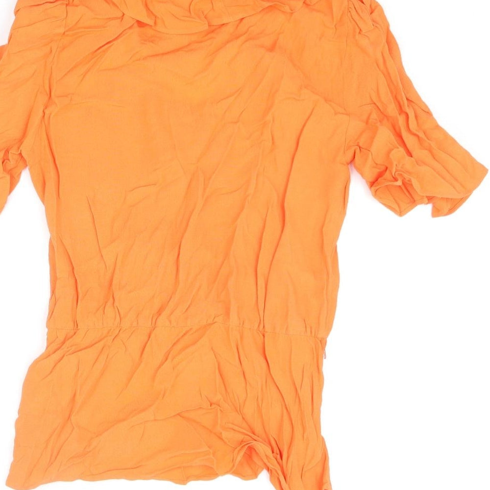 Marks & Spencer Womens Orange Viscose Basic Blouse Size 6 V-Neck - Frill