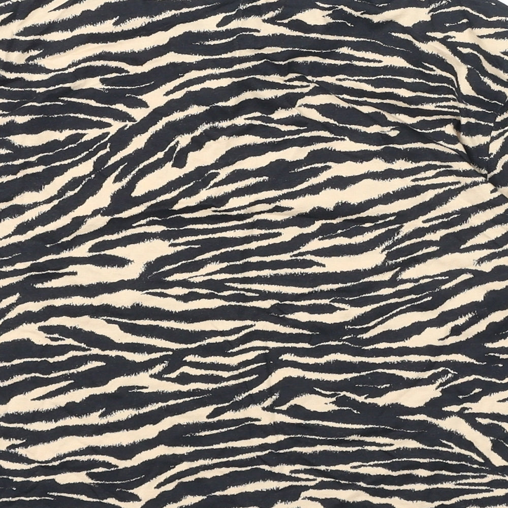 Divided by H&M Womens Black Animal Print 100% Cotton Cropped T-Shirt Size S Round Neck - Tiger Print