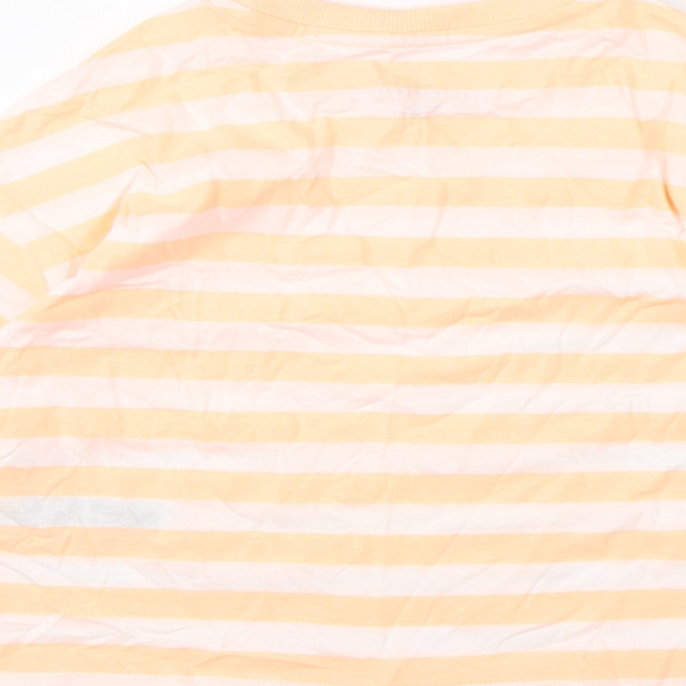 Marks & Spencer Girls Orange Striped Cotton Basic T-Shirt Size 7-8 Years Round Neck Pullover