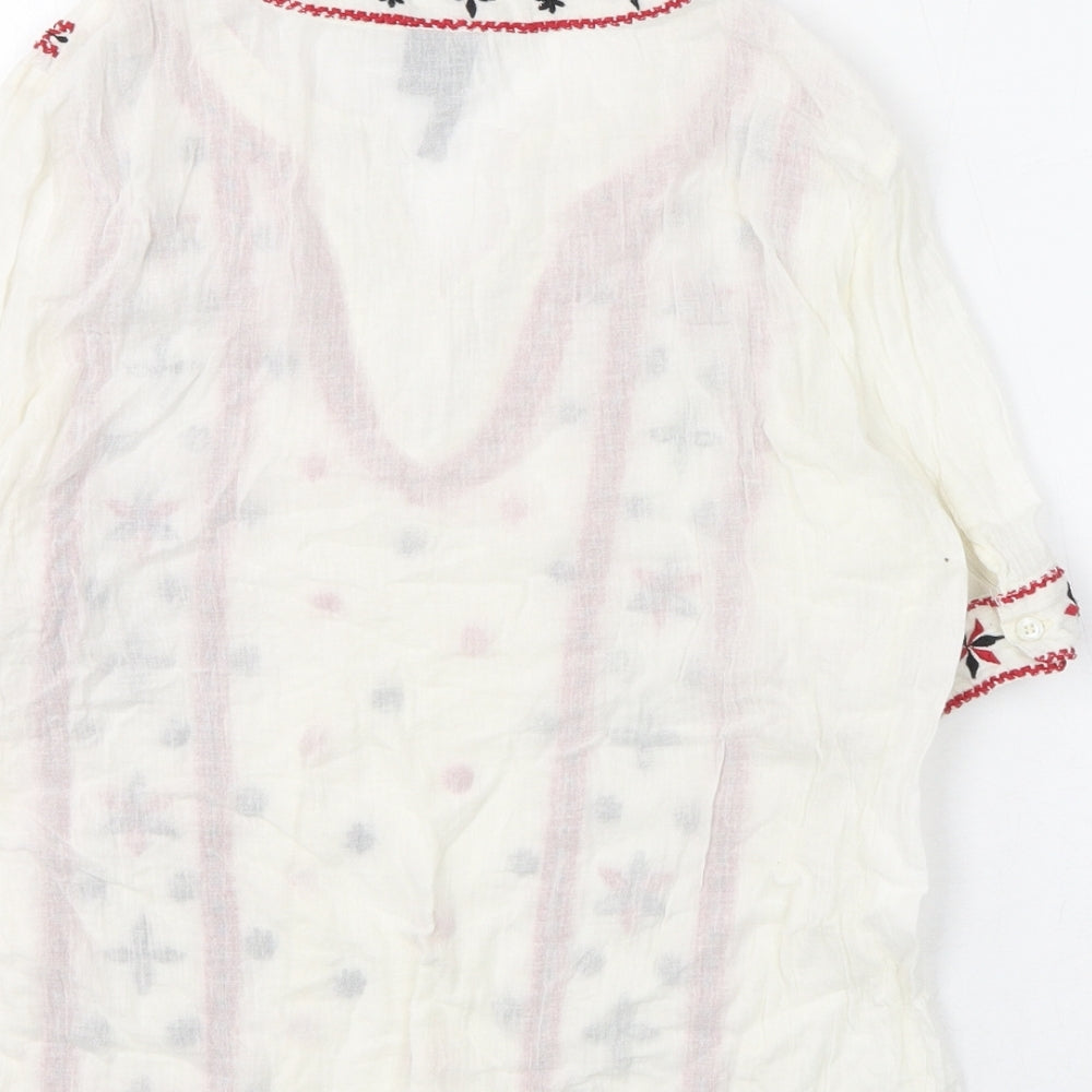 Marks & Spencer Womens Ivory Geometric Polyester Basic Blouse Size XS V-Neck - Embroidery