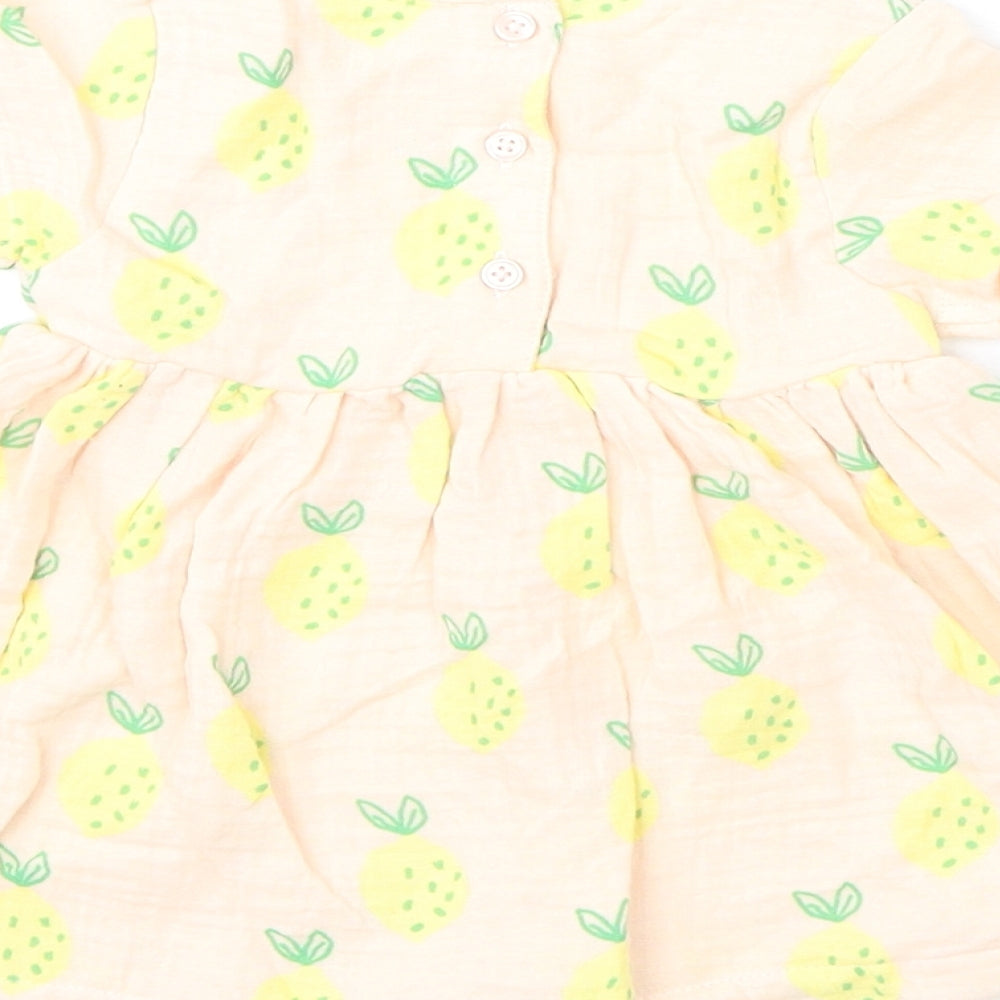 Marks & Spencer Girls Pink Geometric 100% Cotton A-Line Size 3-6 Months Round Neck Button - Lemons