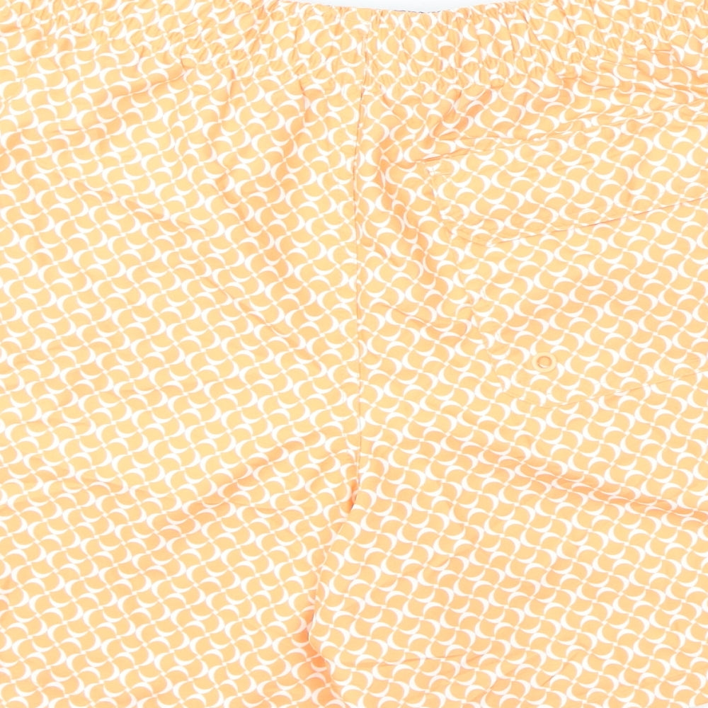 Marks & Spencer Mens Orange Geometric Polyester Bermuda Shorts Size S L6 in Regular Drawstring - Swim Shorts
