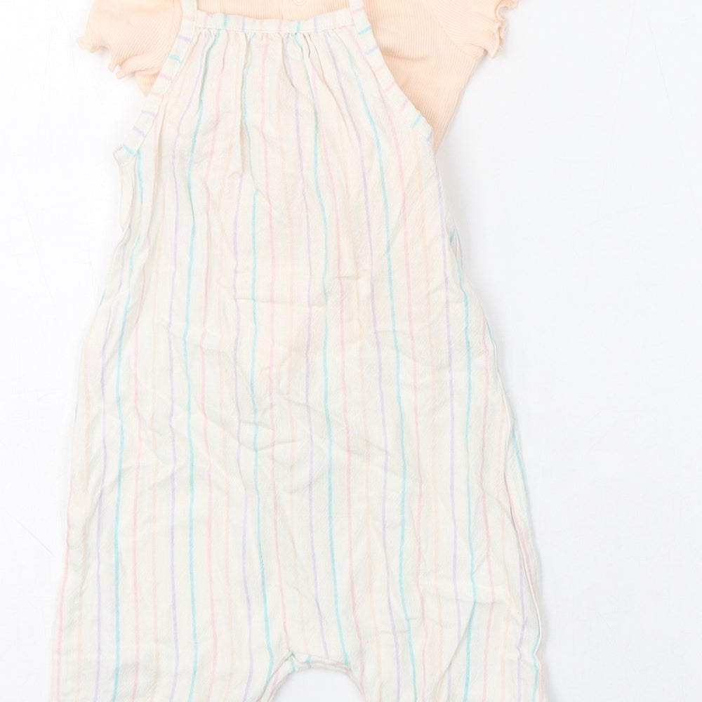 Marks & Spencer Girls Multicoloured Striped Viscose Romper Outfit/Set Size 3-6 Months Snap