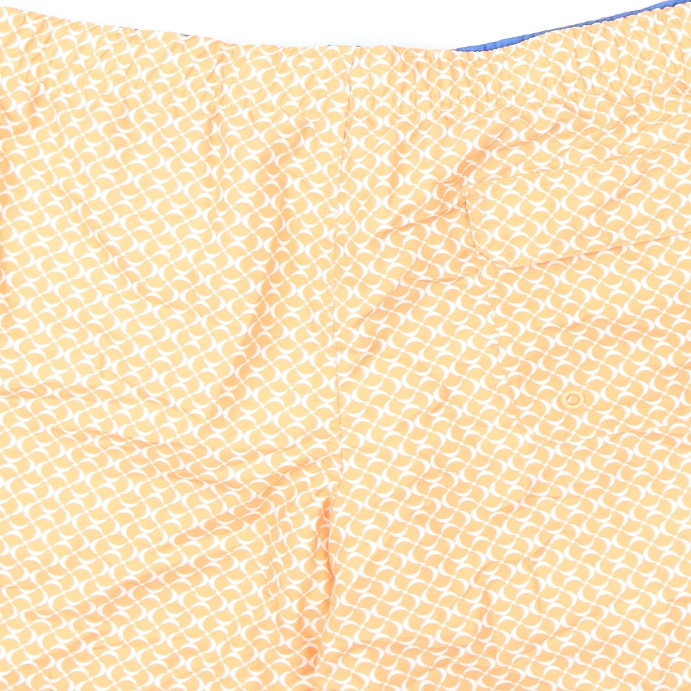 Marks & Spencer Mens Orange Geometric Polyester Bermuda Shorts Size 3XL L6 in Regular Drawstring - Swim Shorts