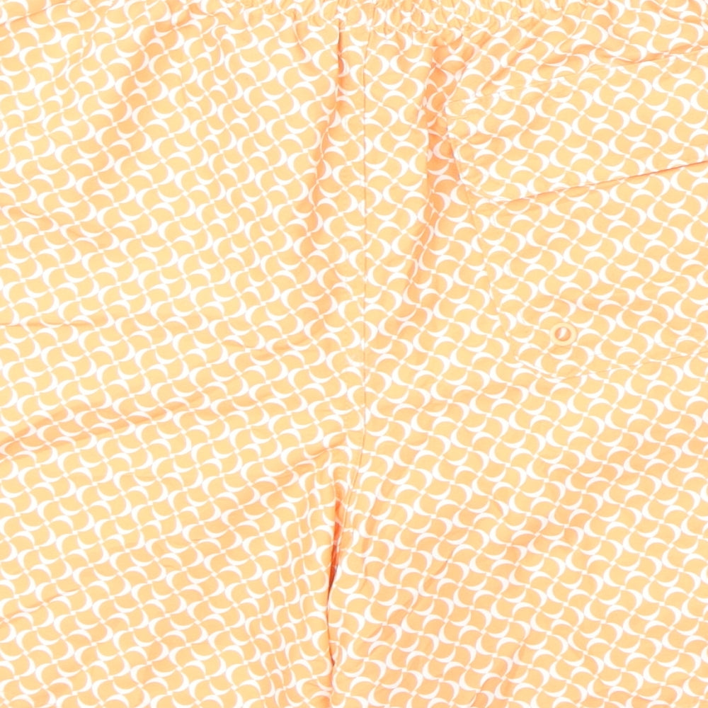 Marks & Spencer Mens Orange Geometric Polyester Bermuda Shorts Size S L6 in Regular Drawstring - Swim Shorts