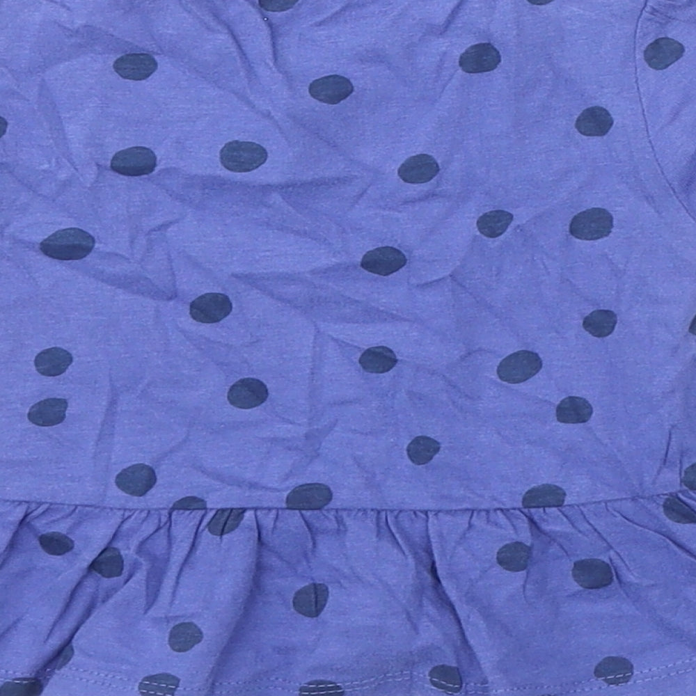 Marks and Spencer Girls Blue Polka Dot Cotton Basic T-Shirt Size 6-9 Months Round Neck Snap