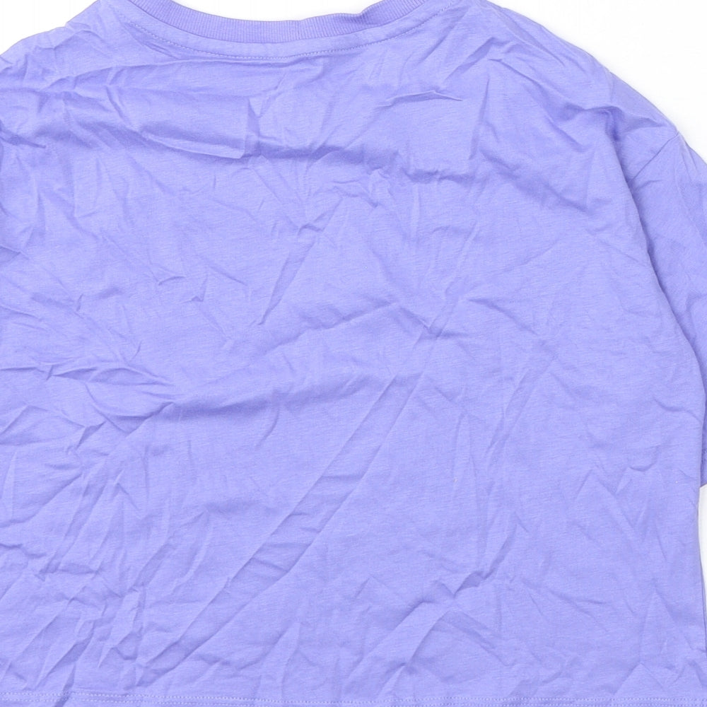 Marks & Spencer Girls Purple Polyester Cropped T-Shirt Size 8-9 Years Round Neck Pullover - Peace Love Happiness