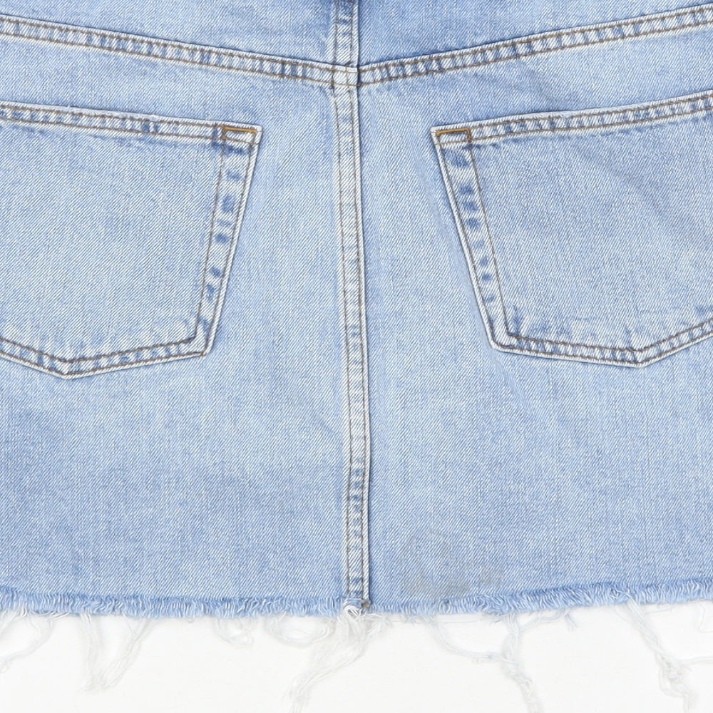 Topshop Womens Blue Cotton Mini Skirt Size 10 Zip - Unavailable