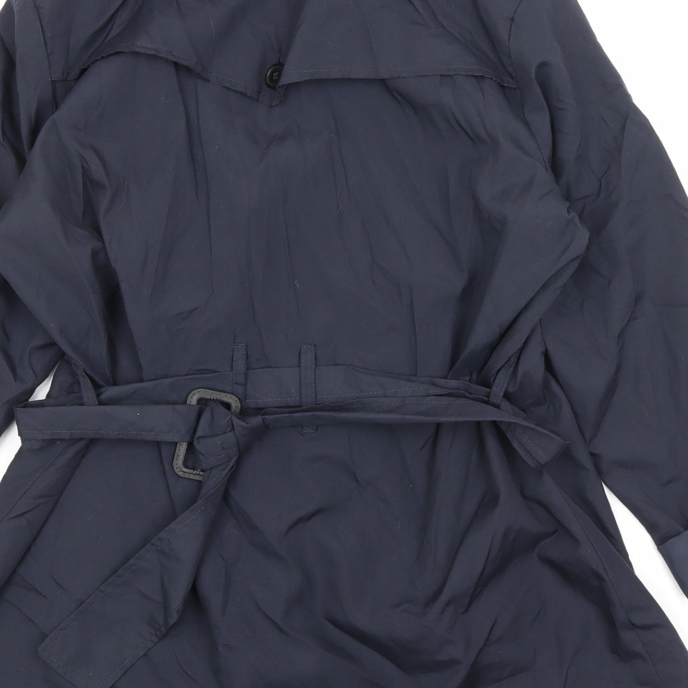 David Perry Womens Blue Trench Coat Jacket Size M Button