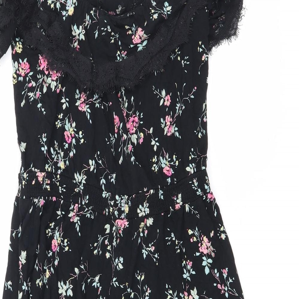 Oasis Womens Black Floral Viscose Mini Size M V-Neck Pullover