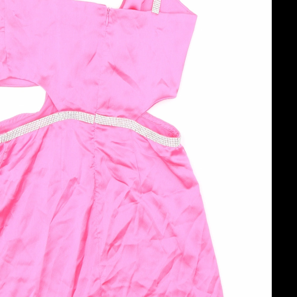 Stradivarius Womens Pink Polyester Mini Size M V-Neck Zip - Sparkle