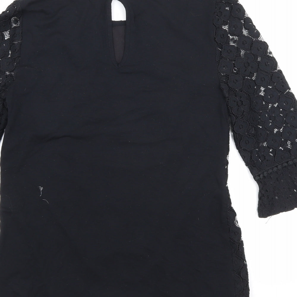 Oasis Womens Black Floral Polyamide Basic Blouse Size XS Round Neck