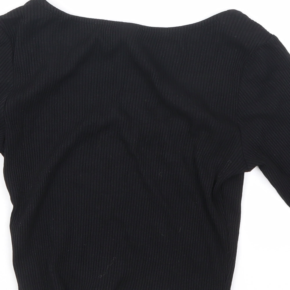 H&M Womens Black Viscose Basic Blouse Size S Scoop Neck