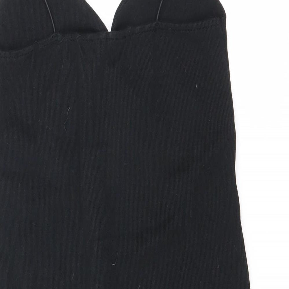 Zara Womens Black Cotton Mini Size L V-Neck Pullover